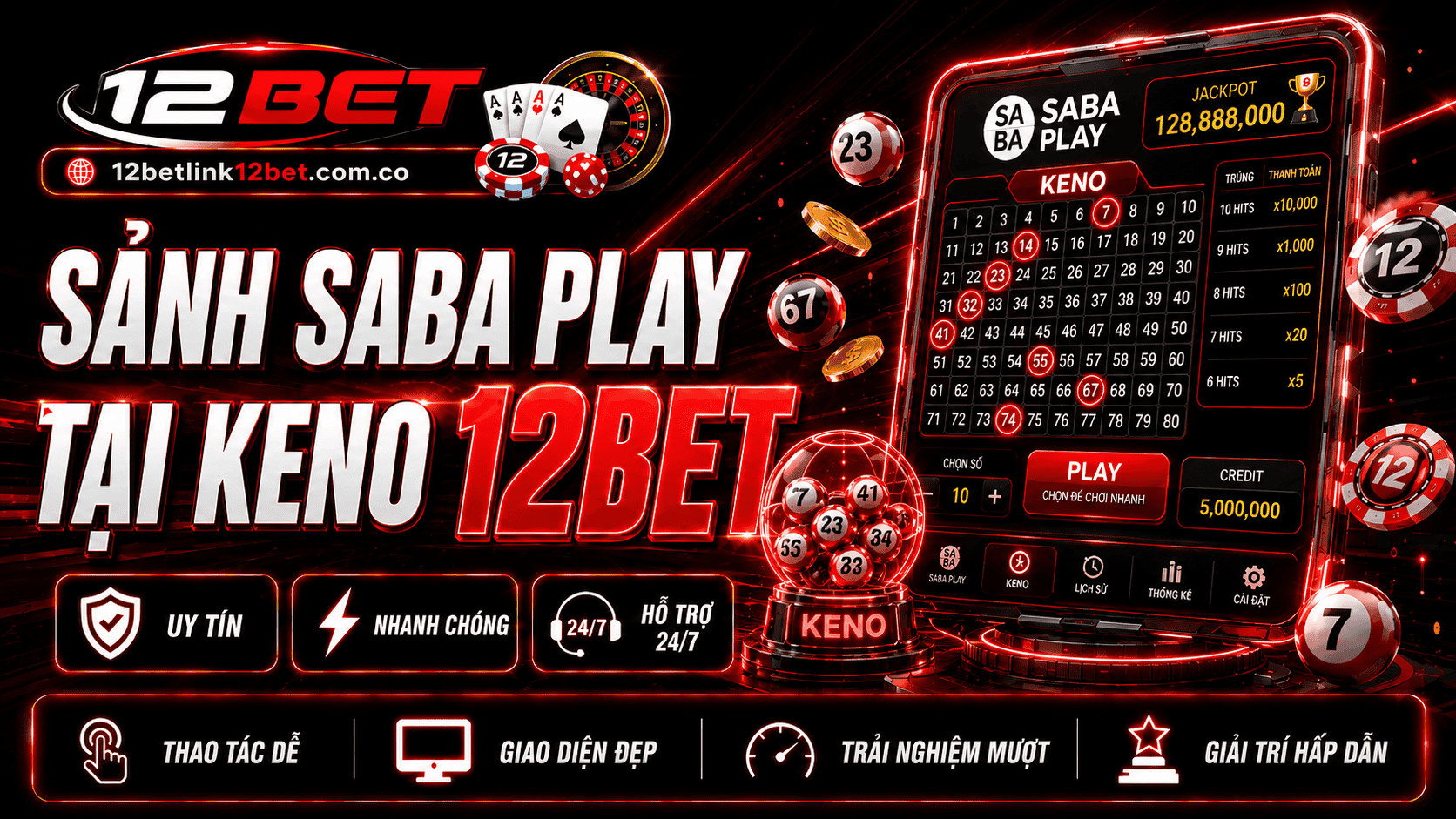 SABA Play phát triển cược Keno chất lượng tại 12BET