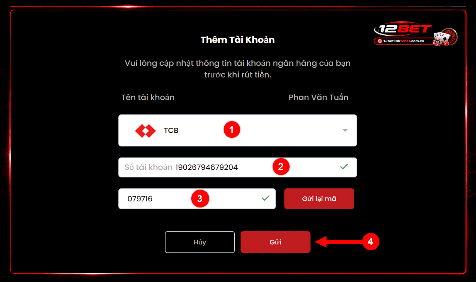 Nhập thông tin ngân hàng nhận tiền Nhập thông tin ngân hàng nhận tiền