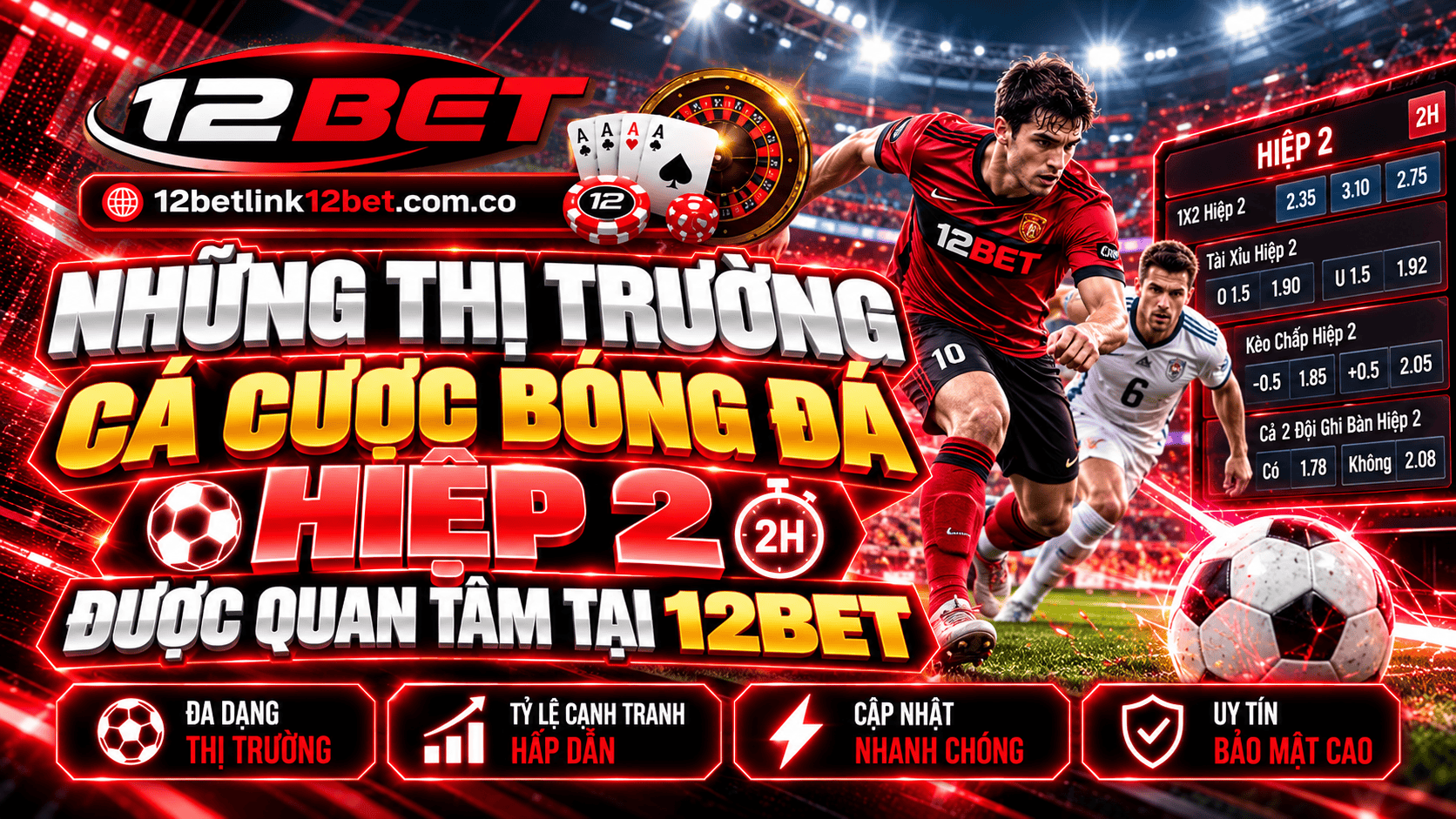 Những thị trường cá cược bóng đá hiệp 2 được quan tâm tại 12BET