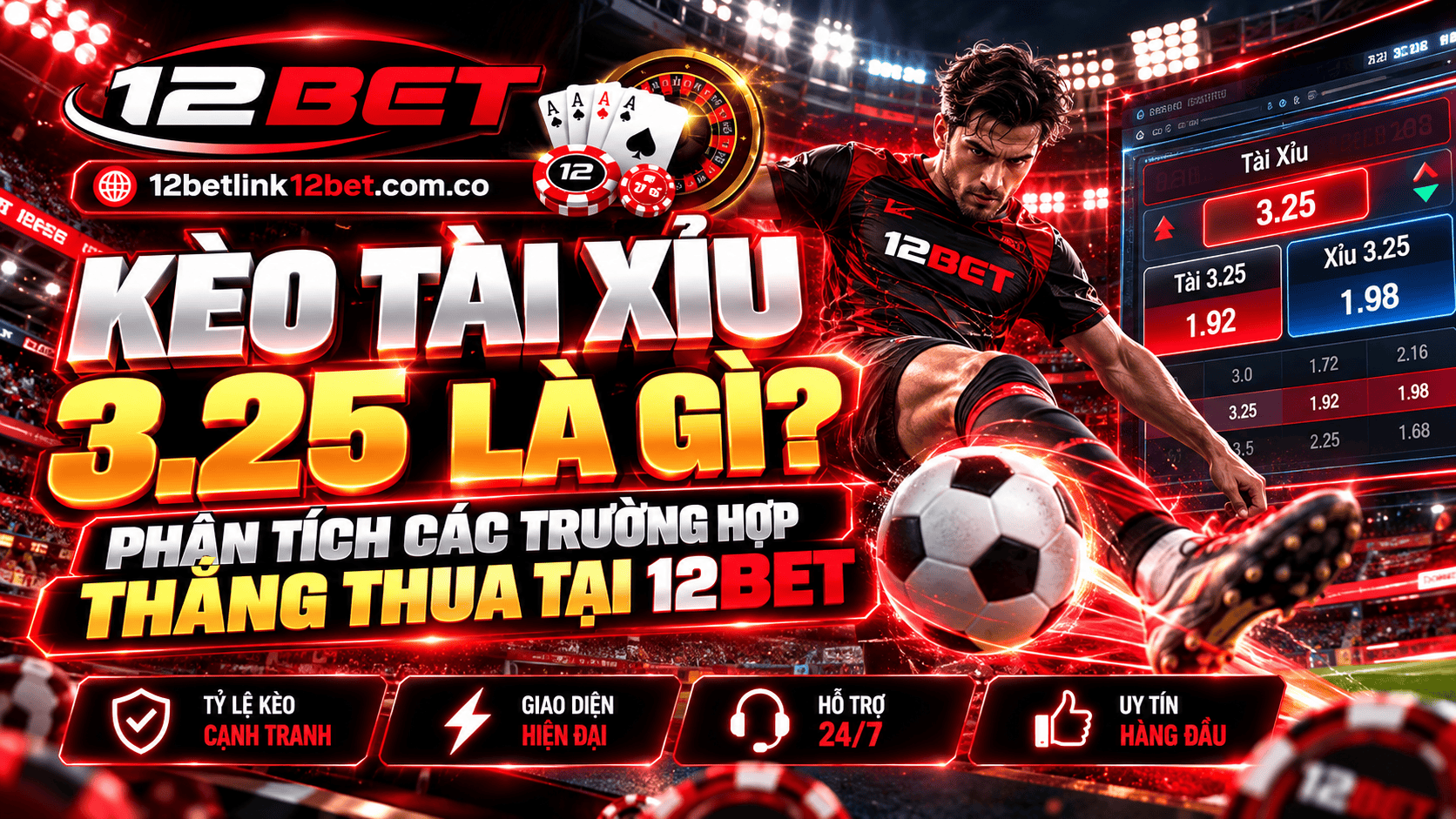 Hướng dẫn tính tiền kèo Tài Xỉu 3.25 tại 12BET